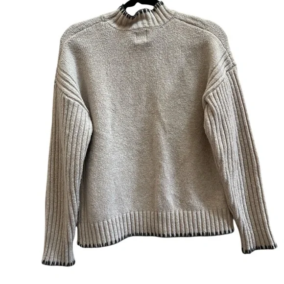 Joie Cream Rib Panel Turtleneck Sweater S | Relaxed Luxury Knit Old Money - Picture 2 of 4